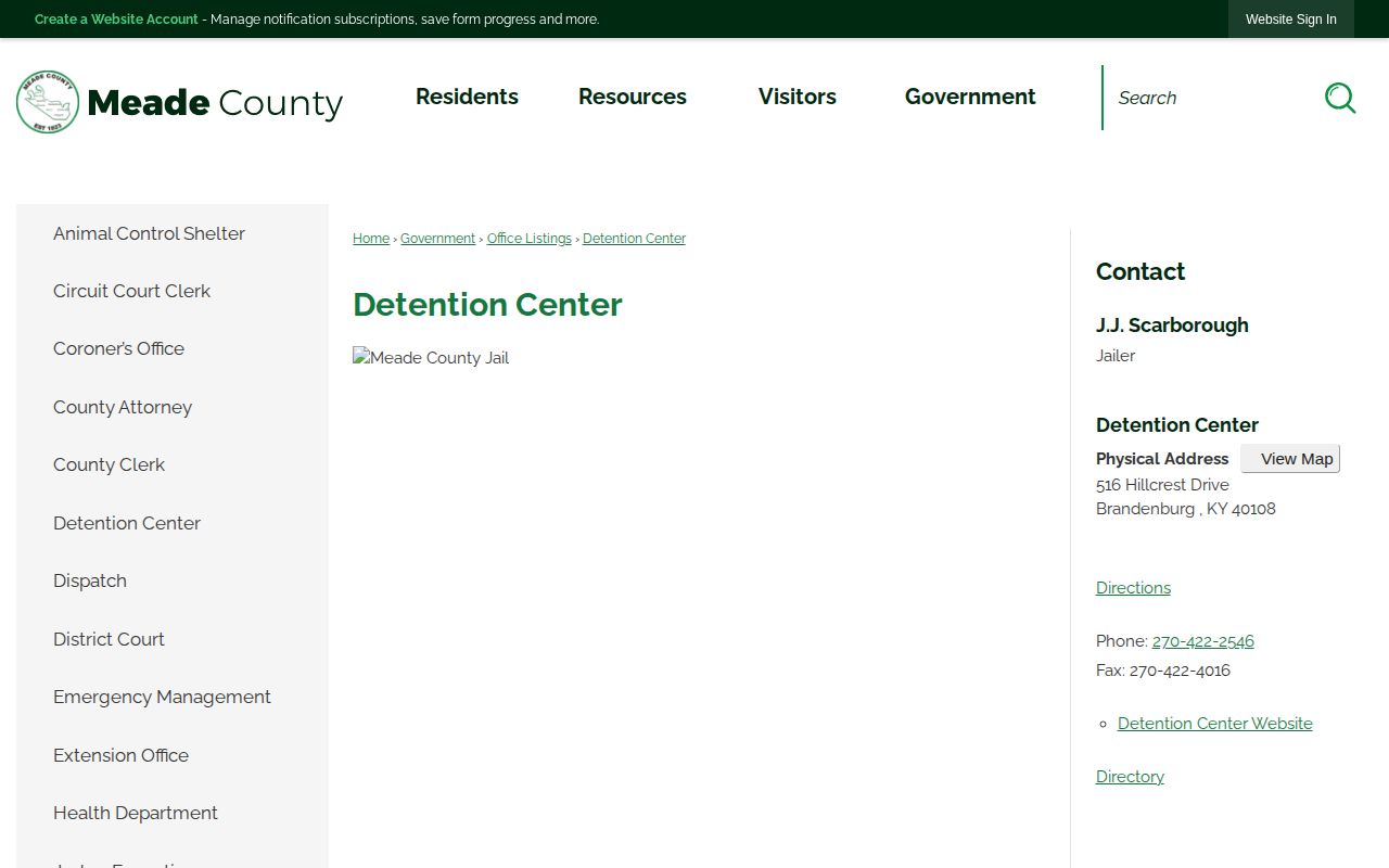 Official Meade County Detention Center directory page