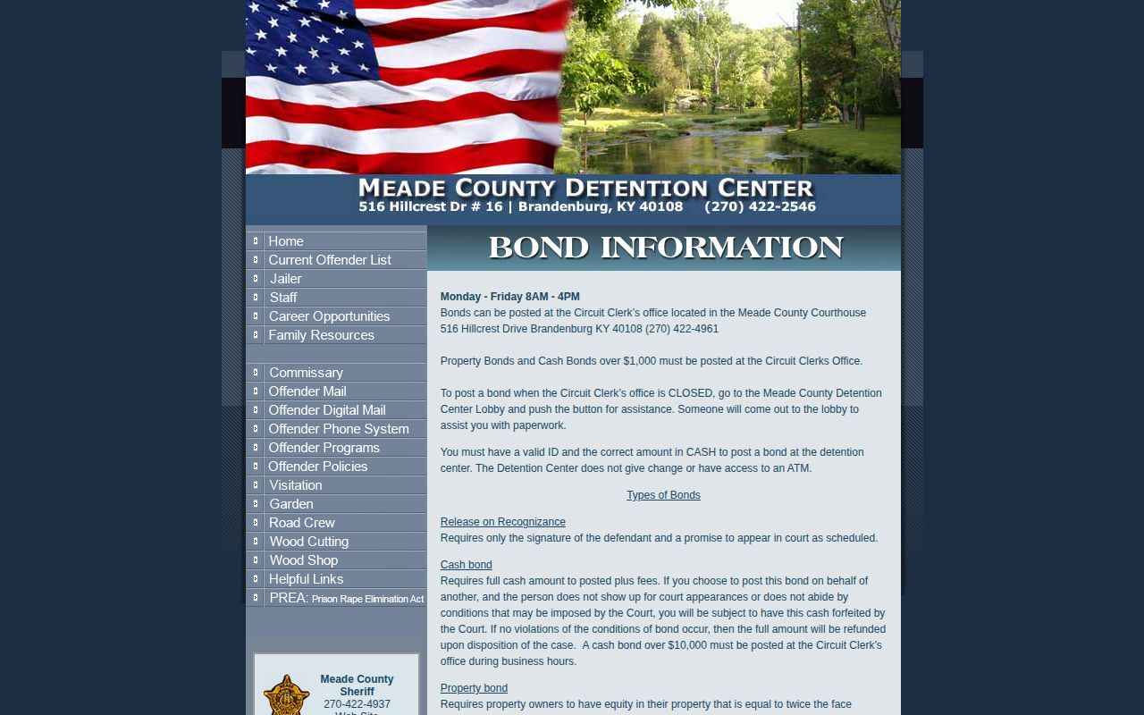 Meade County Detention Center official bond information page